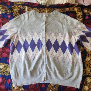 WOMAN WITHIN women's sweater/cardigan 100% Cotton size 3X Gray/Blue checks.